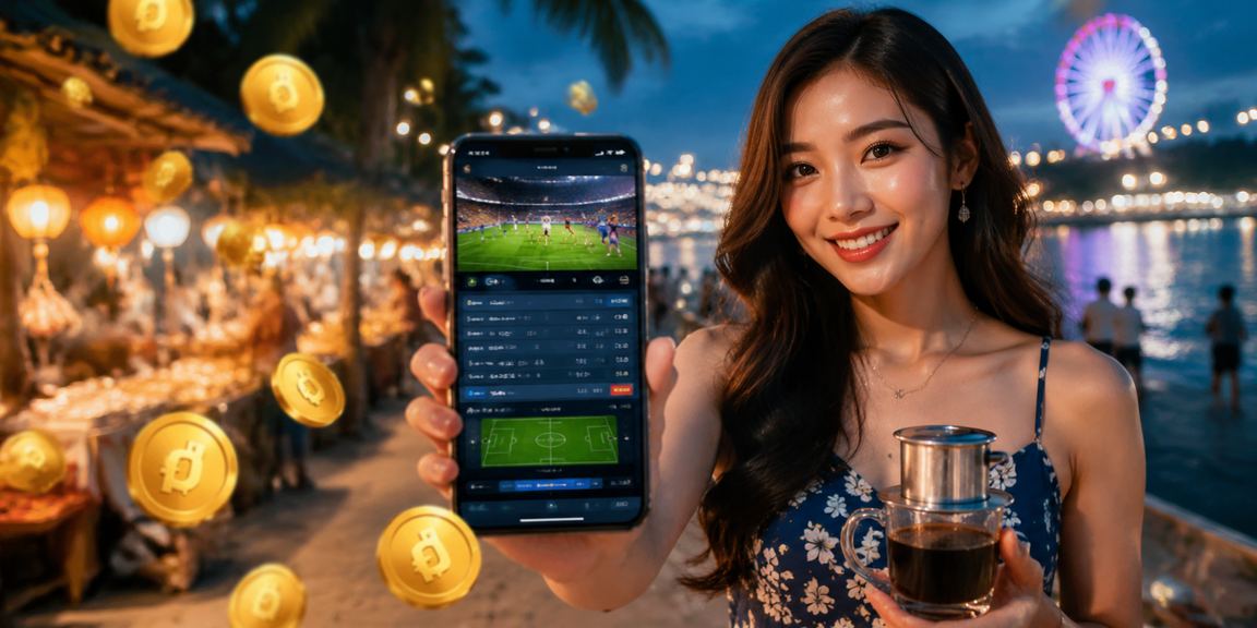 Người dùng tại Phú Quốc nhâm nhi cà phê và theo dõi kết quả cược thể thao trên điện thoại